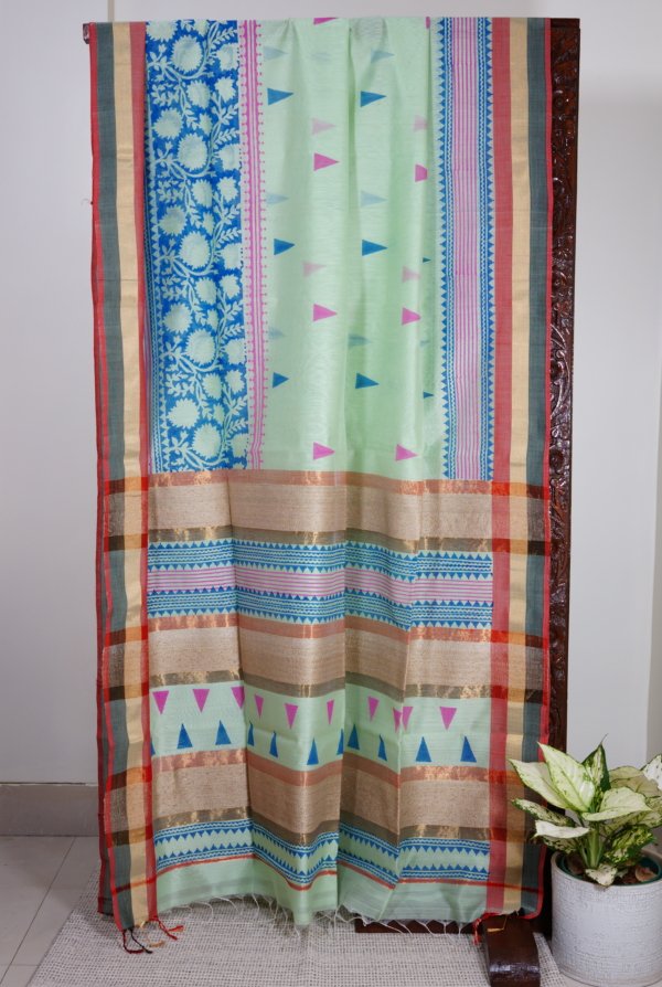 Light Green Maheshwari Handblock Saree