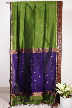 Lime Green Maheshwari Thin Zari Border with Butti Saree