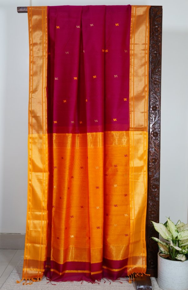 Maroon Maheshwari Paithani Border Saree