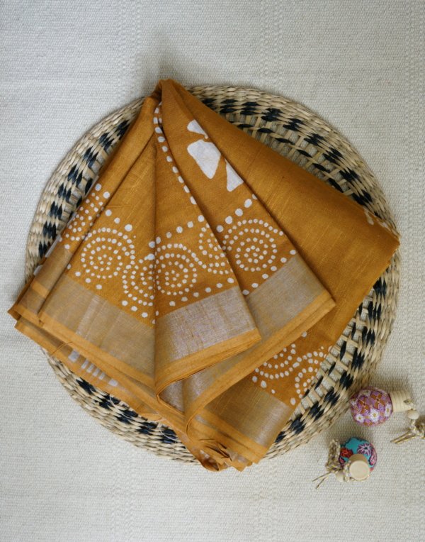 Mustard Yellow Linen Saree - Image 2