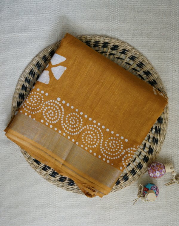 Mustard Yellow Linen Saree