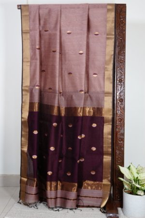 Dusty Rose and Maroon Maheshwari with Coin Butti Saree