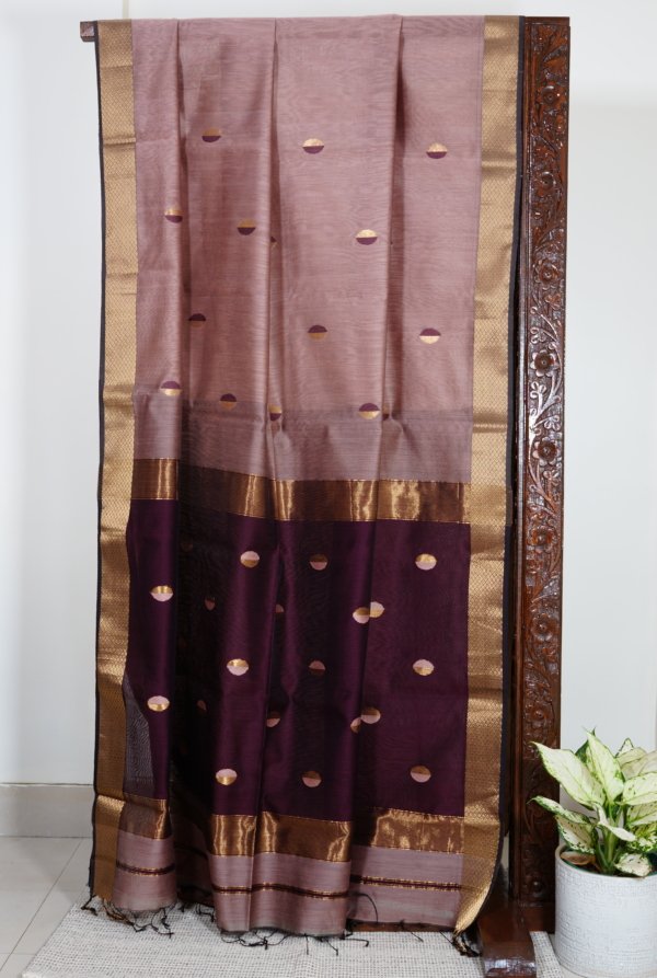 Dusty Rose and Maroon Maheshwari with Coin Butti Saree