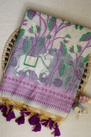Pearl White Muga Cotton Saree