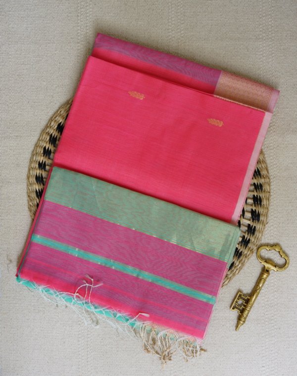 Pink Maheshwari with Resham Butti Saree - Image 3