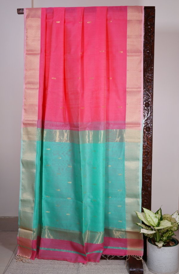 Pink Maheshwari with Resham Butti Saree