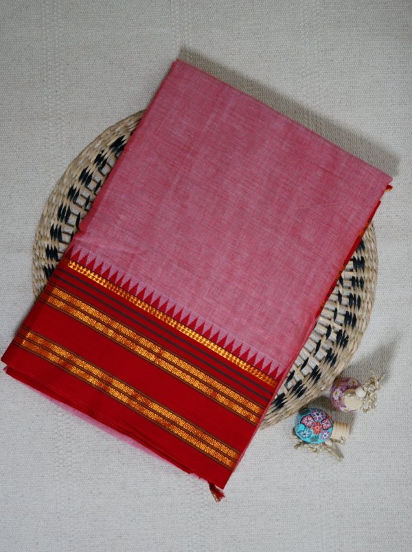 Pink Narayanpet Temple Border Saree