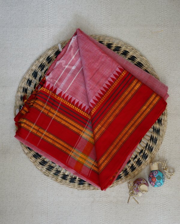 Pink Narayanpet Temple Border Saree - Image 2