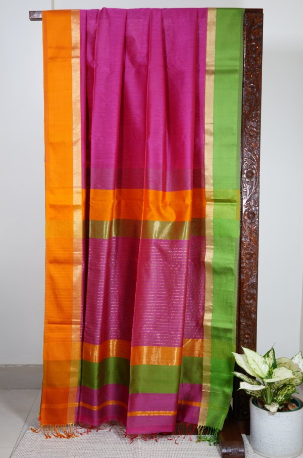 Rani Pink Maheshwari Ganga Jamuna Border Saree
