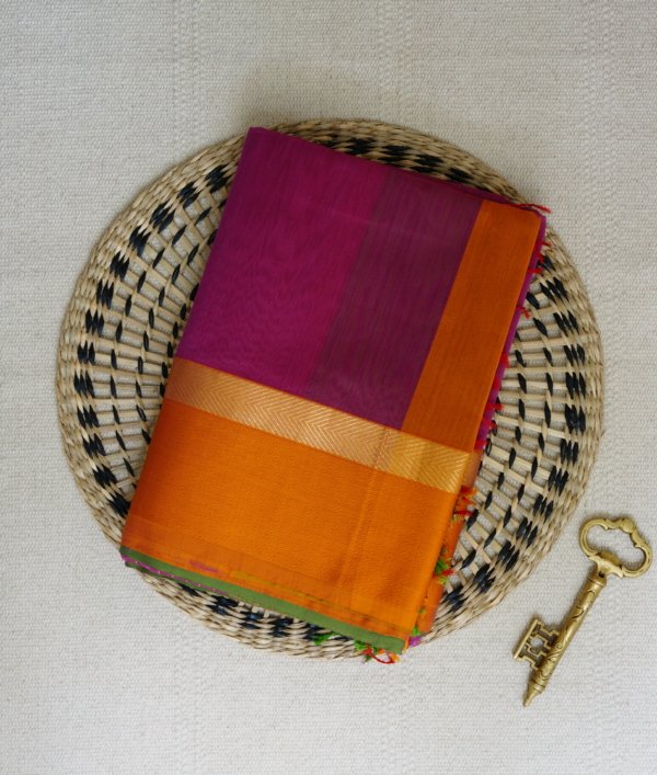 Rani Pink Maheshwari Ganga Jamuna Border Saree - Image 2