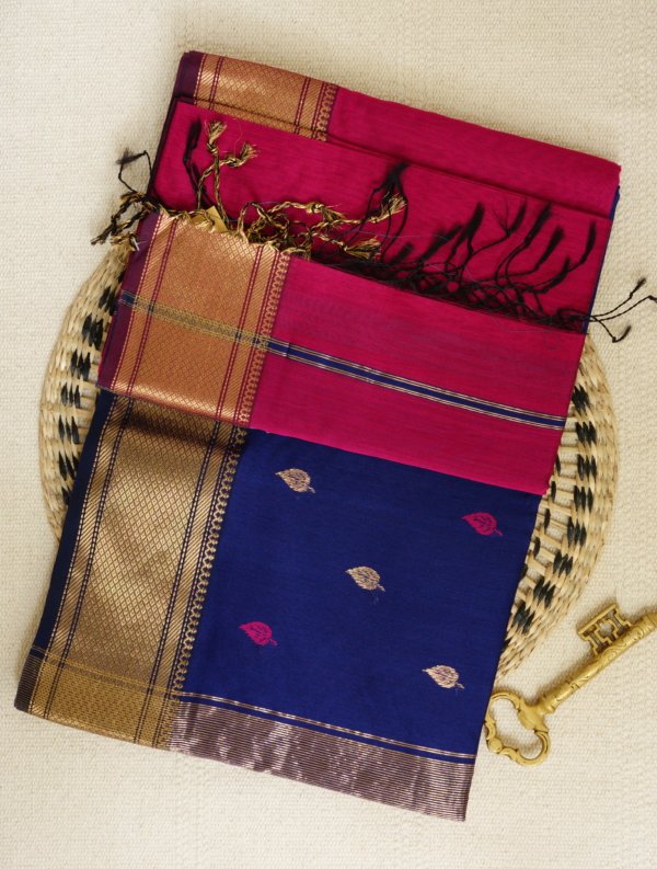 Rani Pink Maheshwari Paithani Border Saree - Image 3
