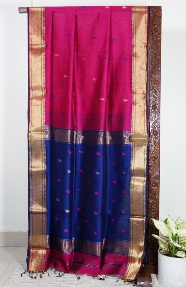Rani Pink Maheshwari Paithani Border Saree