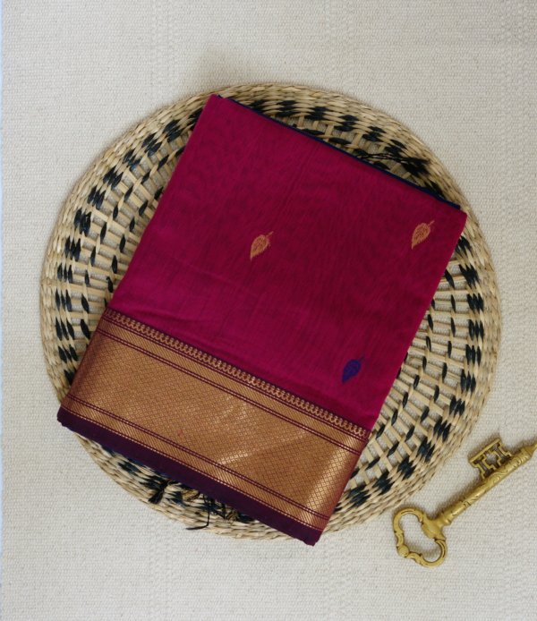 Rani Pink Maheshwari Paithani Border Saree - Image 2