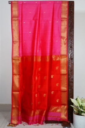 Rani Pink Maheshwari with Leaf Butta Saree