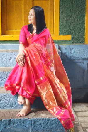 Rani Pink Maheshwari with Tissue Pallu Saree