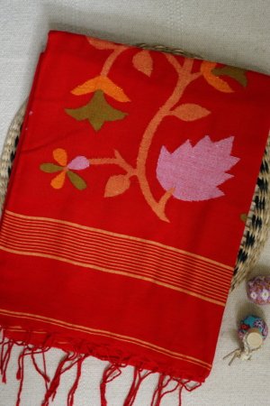 Red Jamdani Handloom Saree