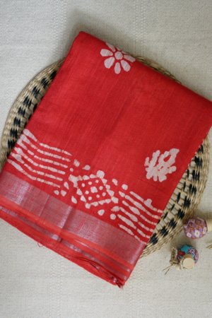 Red Linen Saree