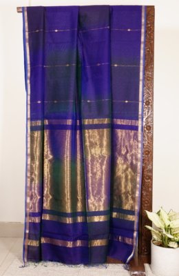 Royal Blue Maheshwari with Tissue Pallu Saree