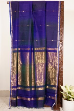 Royal Blue Maheshwari with Tissue Pallu Saree