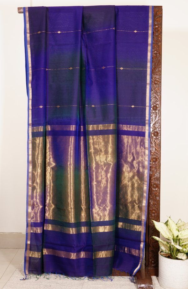 Royal Blue Maheshwari with Tissue Pallu Saree