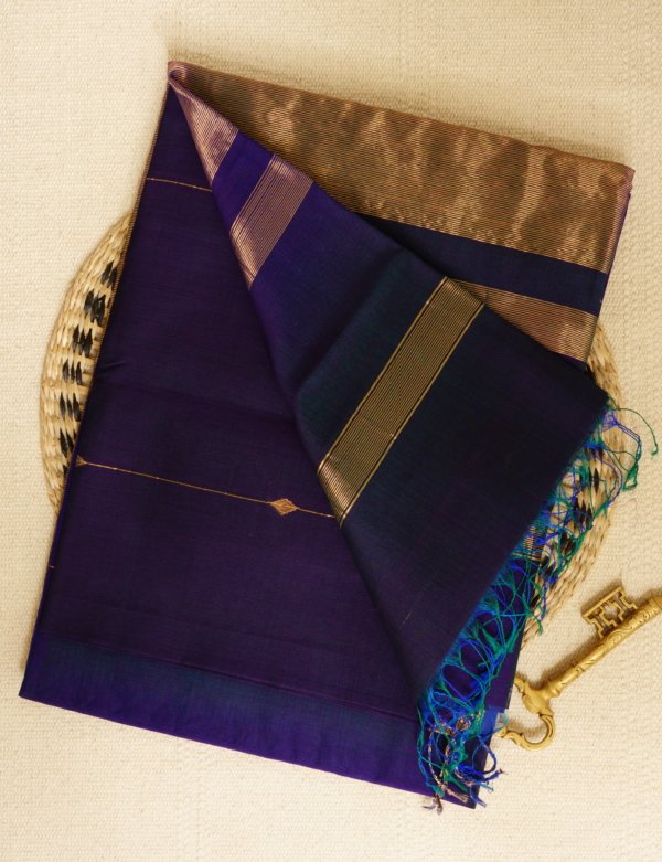 Royal Blue Maheshwari with Tissue Pallu Saree - Image 2