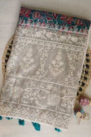 Teal Canvas Cotton Saree