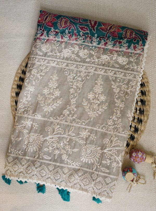 Teal Canvas Cotton Saree