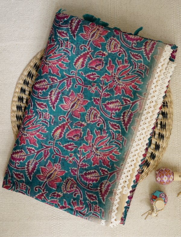 Teal Canvas Cotton Saree - Image 2