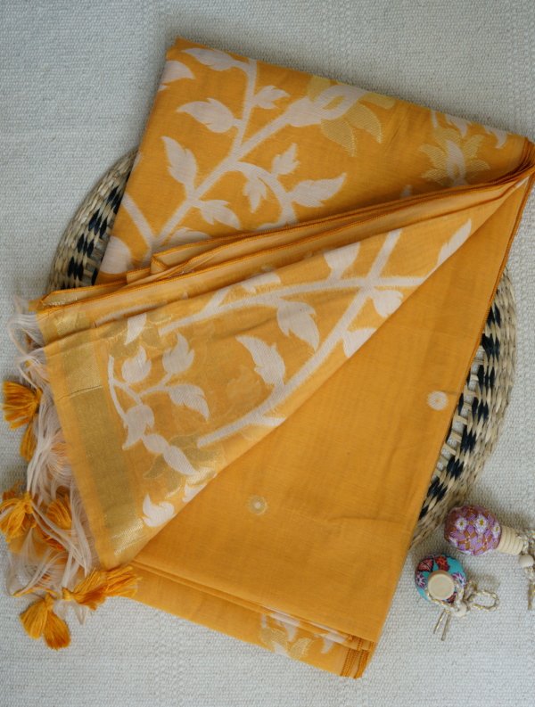 Yellow Muga Cotton Saree - Image 3