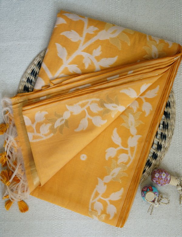 Yellow Muga Cotton Saree - Image 2