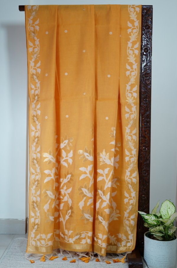 Yellow Muga Cotton Saree - Image 4
