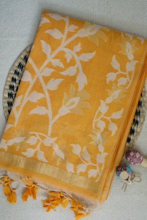 Yellow Muga Cotton Saree