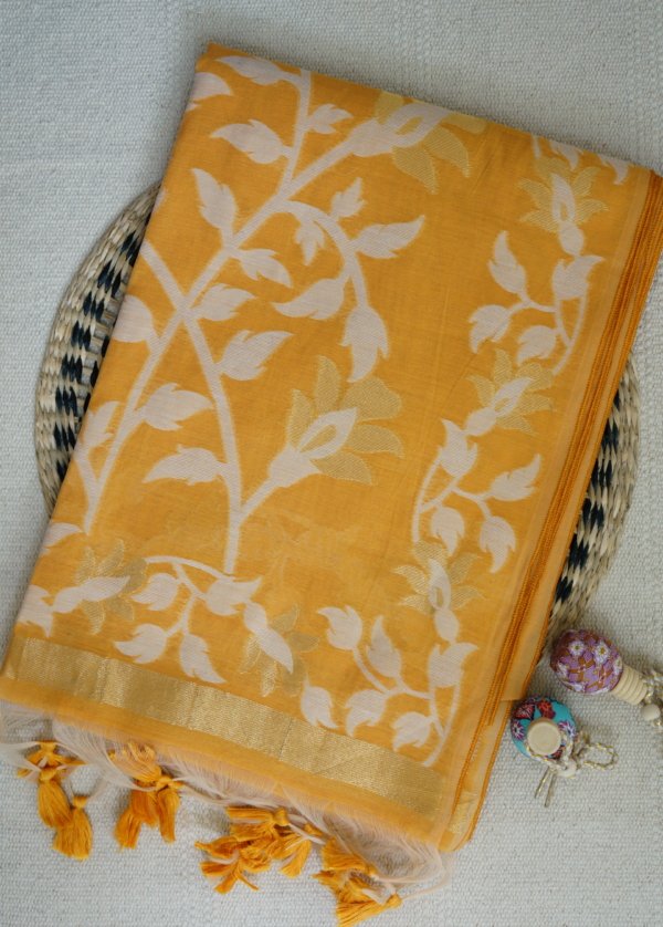 Yellow Muga Cotton Saree